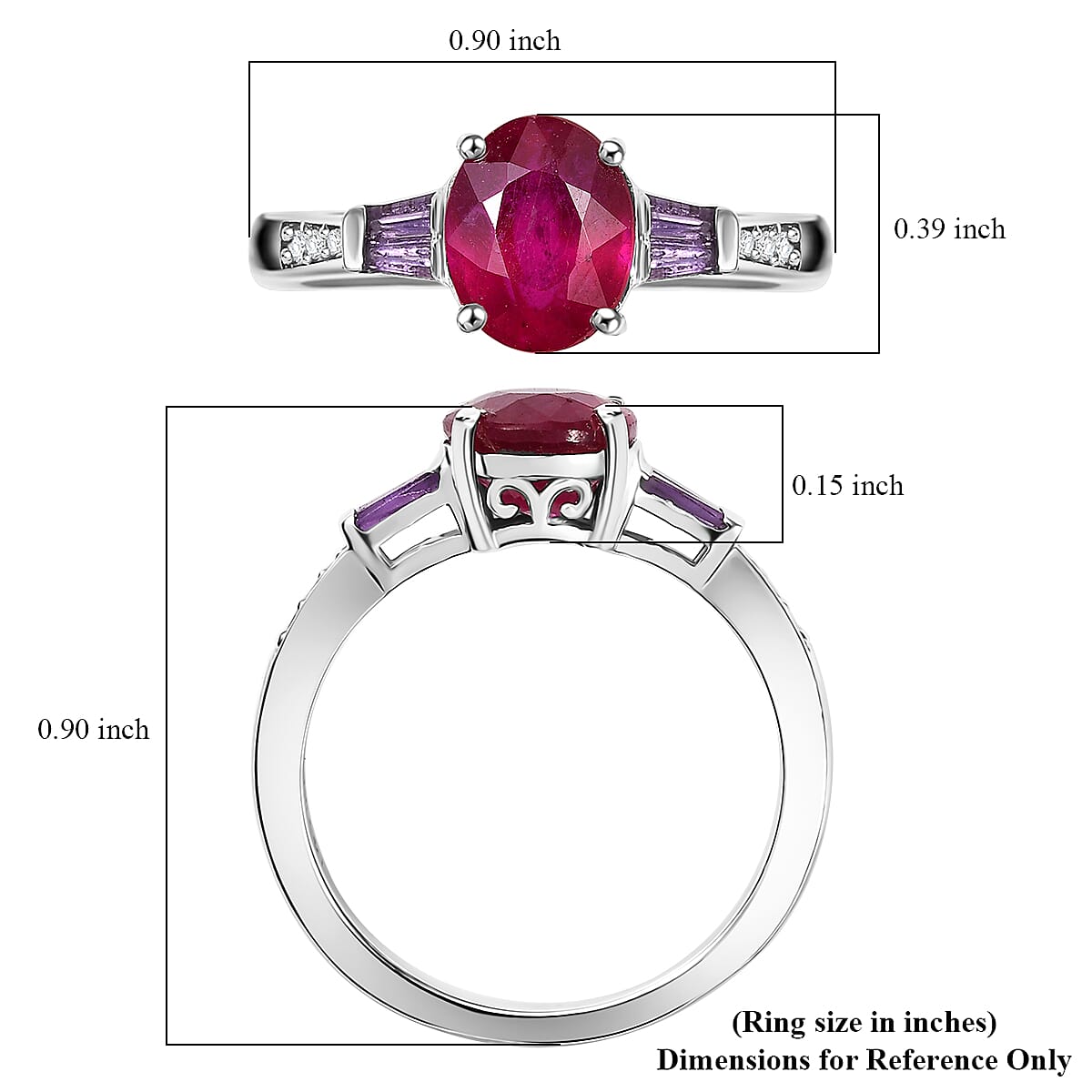 D'Joy Niassa Ruby (FF) and Multi Gemstone 3.10 ctw Solitaire Ring in Rhodium Over Sterling Silver (Size 10.0)