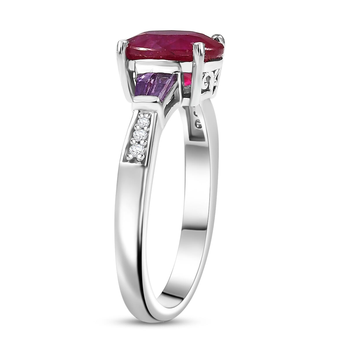 D'Joy Niassa Ruby (FF) and Multi Gemstone 3.10 ctw Solitaire Ring in Rhodium Over Sterling Silver (Size 7.0) image number 3