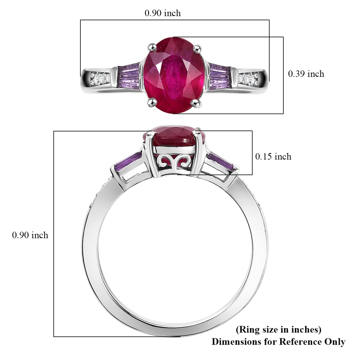 D'Joy Niassa Ruby (FF) and Multi Gemstone 3.10 ctw Solitaire Ring in Rhodium Over Sterling Silver (Size 7.0) image number 5