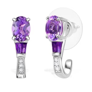 D'Joy Moroccan Amethyst and Multi Gemstone 1.70 ctw Earrings in Rhodium Over Sterling Silver