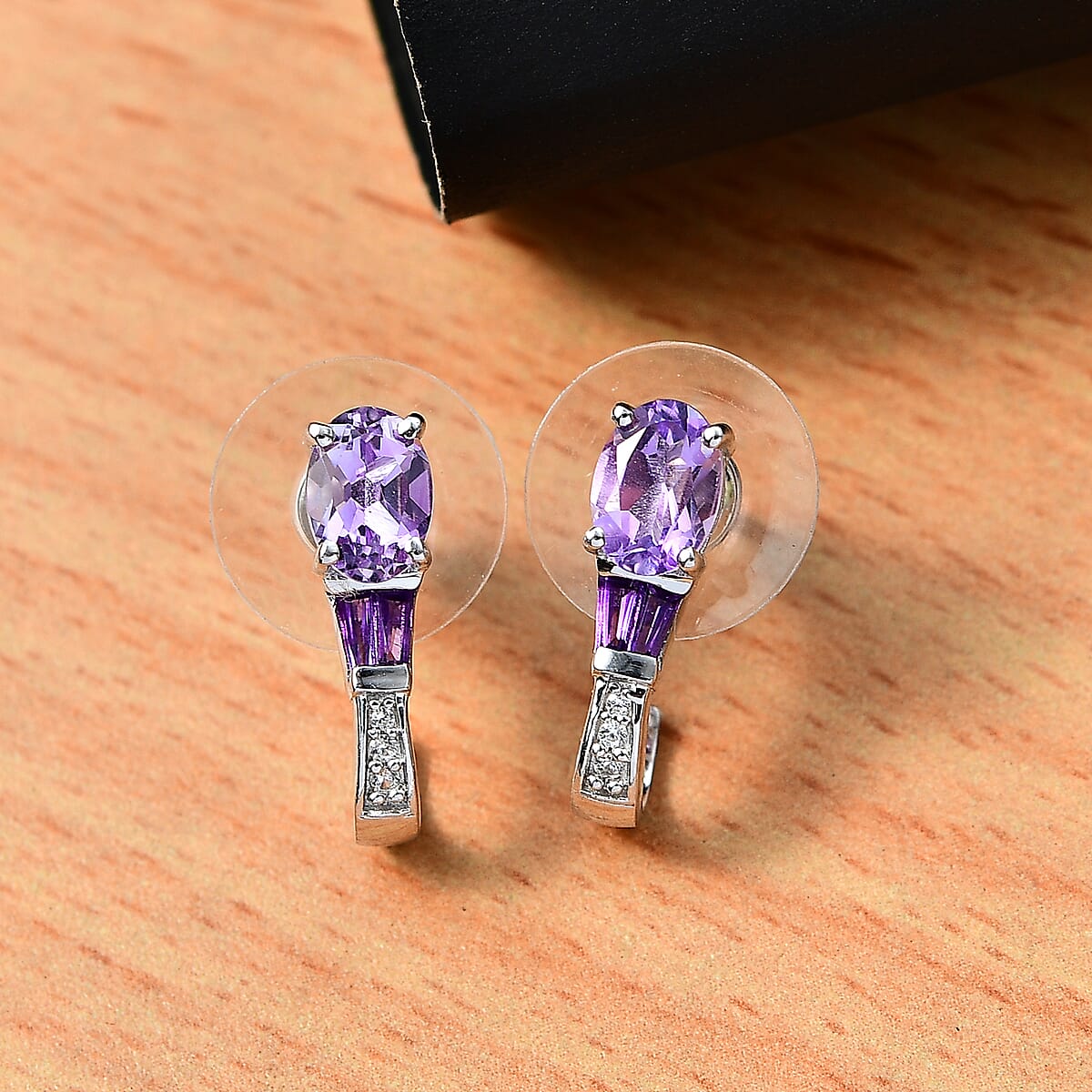 D'Joy Moroccan Amethyst and Multi Gemstone 1.70 ctw Earrings in Rhodium Over Sterling Silver image number 1
