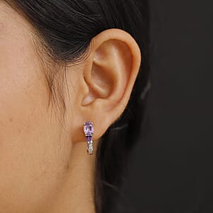 D'Joy Moroccan Amethyst and Multi Gemstone 1.70 ctw Earrings in Rhodium Over Sterling Silver