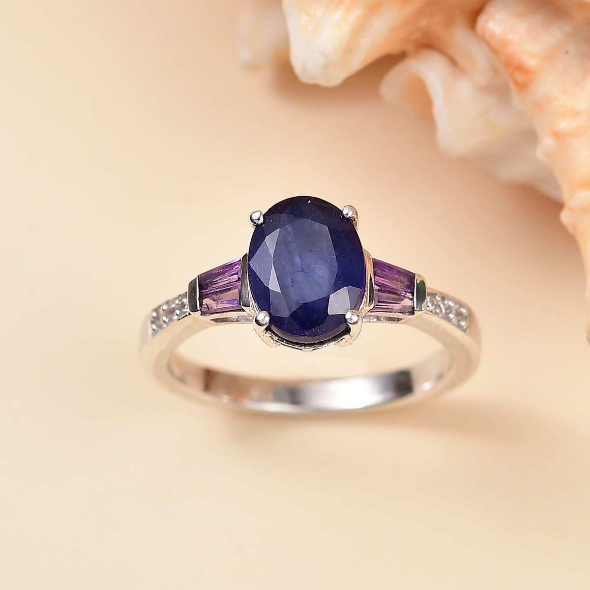 D'Joy Masoala Sapphire (D) and Multi Gemstone 3.10 ctw Ring in Rhodium Over Sterling Silver (Size 10.0) image number 1