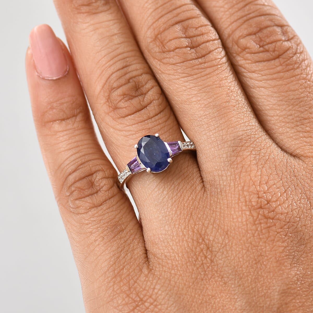 D'Joy Masoala Sapphire (D) and Multi Gemstone 3.10 ctw Ring in Rhodium Over Sterling Silver (Size 10.0) image number 2