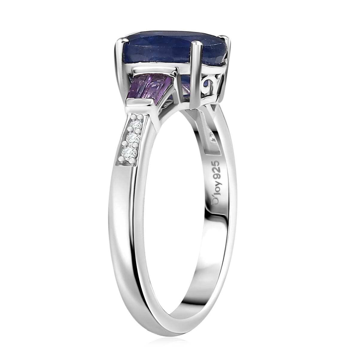 D'Joy Masoala Sapphire (D) and Multi Gemstone 3.10 ctw Ring in Rhodium Over Sterling Silver (Size 10.0) image number 3