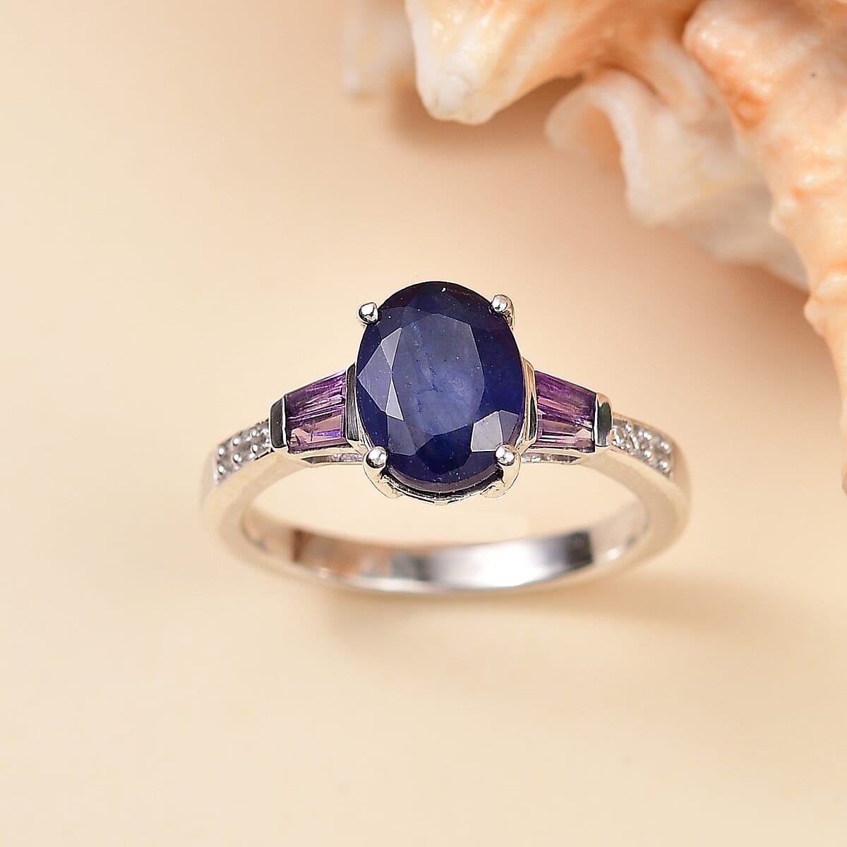 D'Joy Masoala Sapphire (D) and Multi Gemstone 3.10 ctw Ring in Rhodium Over Sterling Silver (Size 8.0) image number 1