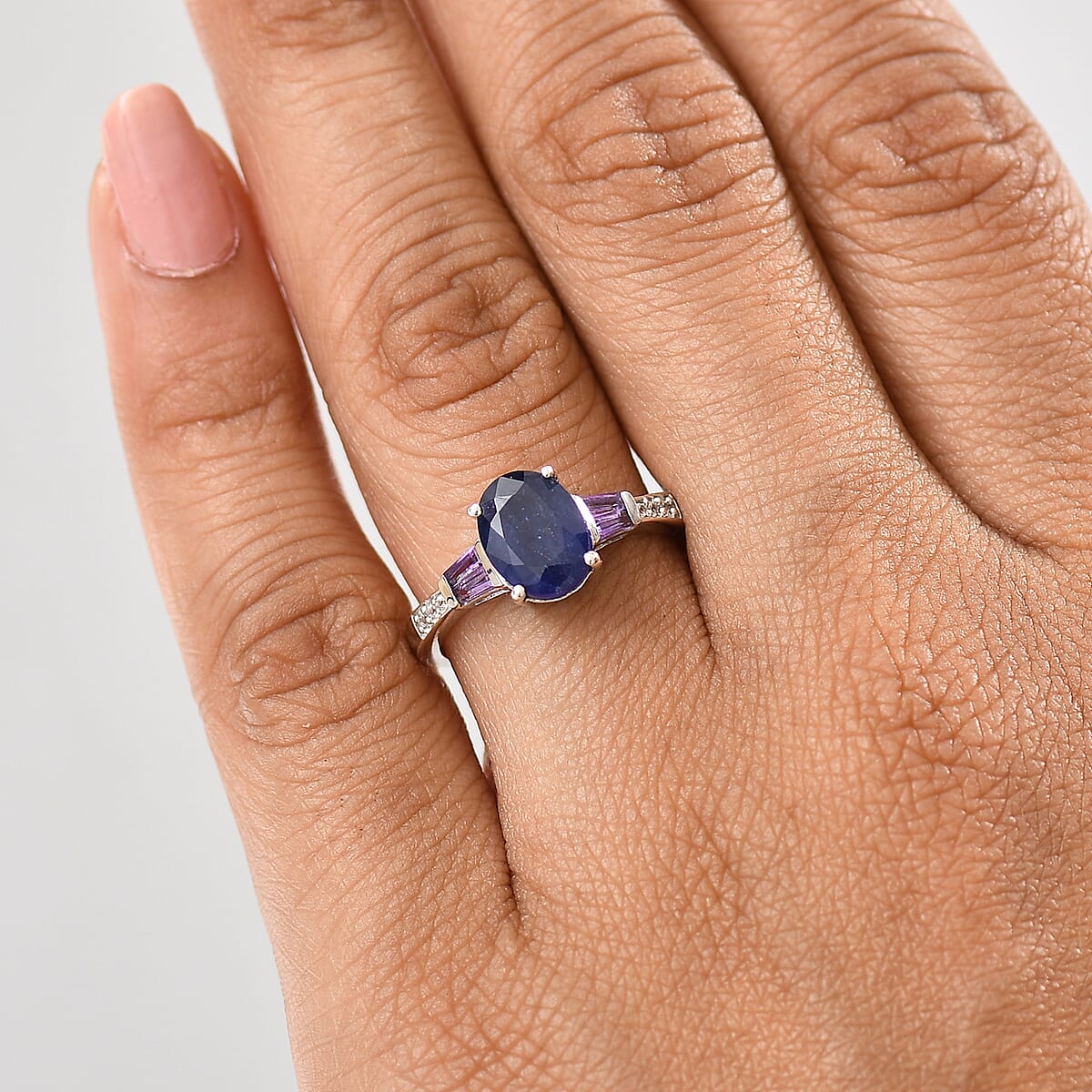 D'Joy Masoala Sapphire (D) and Multi Gemstone 3.10 ctw Ring in Rhodium Over Sterling Silver (Size 8.0) image number 2