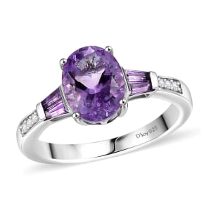 D'Joy Moroccan Amethyst and Multi Gemstone 2.20 ctw Ring in Rhodium Over Sterling Silver (Size  10.0)