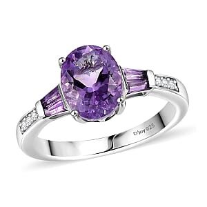D'Joy Moroccan Amethyst and Multi Gemstone 2.20 ctw Ring in Rhodium Over Sterling Silver (Size  6.0)