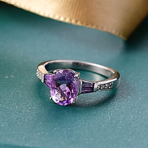 D'Joy Moroccan Amethyst and Multi Gemstone 2.20 ctw Ring in Rhodium Over Sterling Silver (Size  6.0)