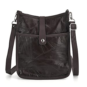 Brown Patch Work Sheep Leather Crossbody Bag with Adjustable Shoulder Strap