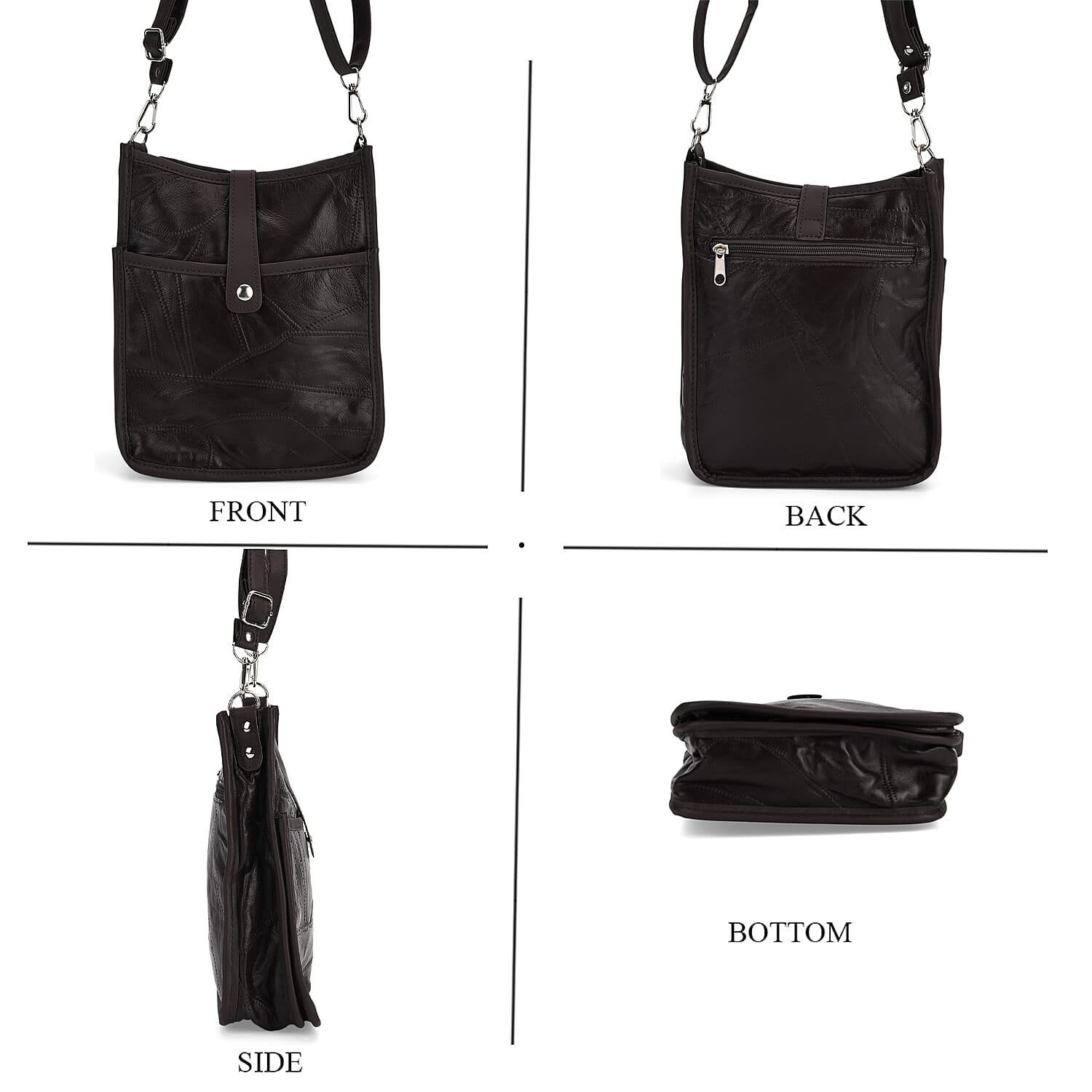Brown Patch Work Sheep Leather Crossbody Bag with Adjustable Shoulder Strap