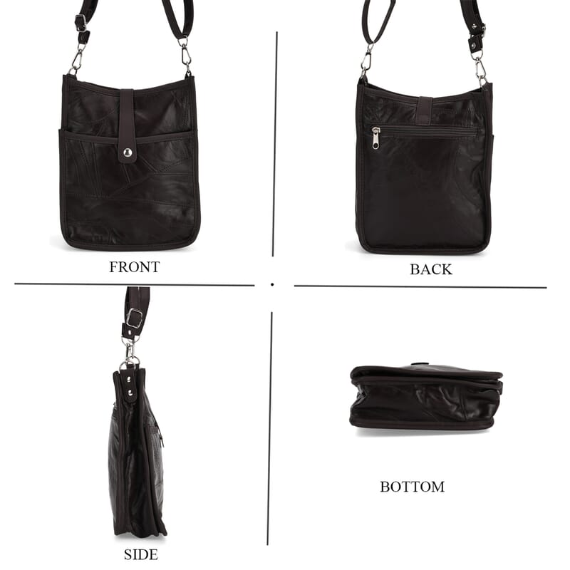 Brown Patch Work Sheep Leather Crossbody Bag with Adjustable Shoulder Strap