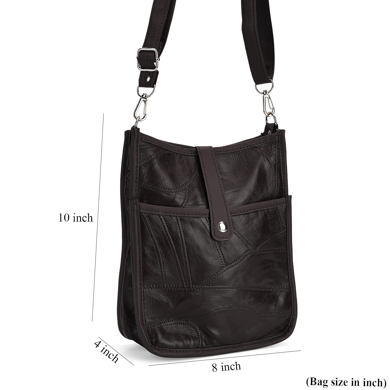 Brown Patch Work Sheep Leather Crossbody Bag with Adjustable Shoulder Strap
