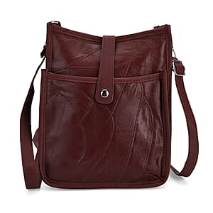 Burgundy Patch Work Sheep Leather Crossbody Bag with Adjustable Shoulder Strap
