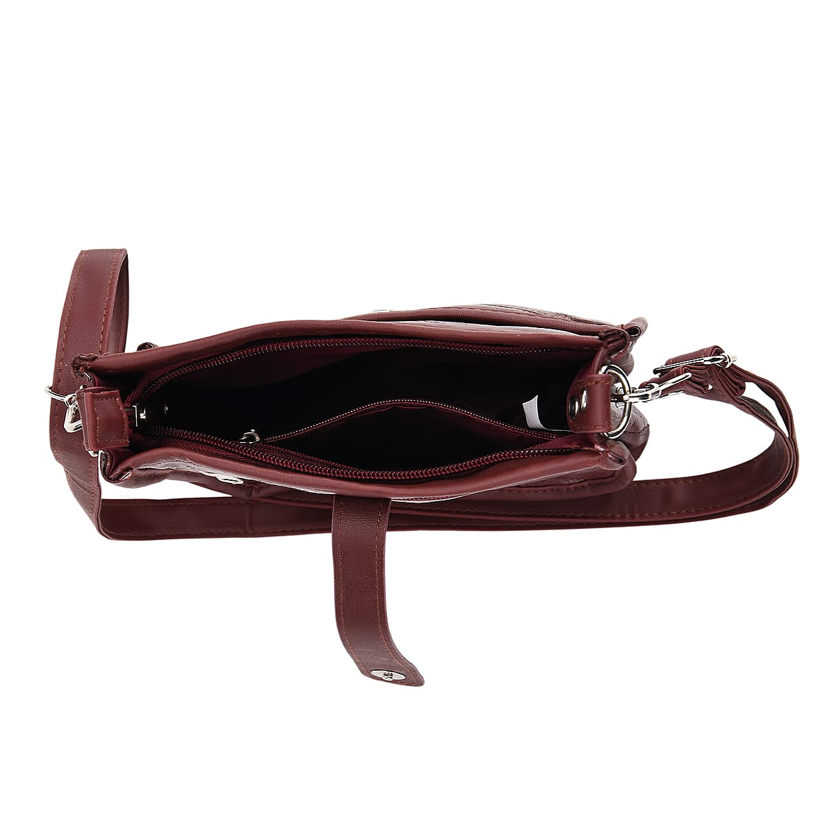 Burgundy Patch Work Sheep Leather Crossbody Bag with Adjustable Shoulder Strap image number 5