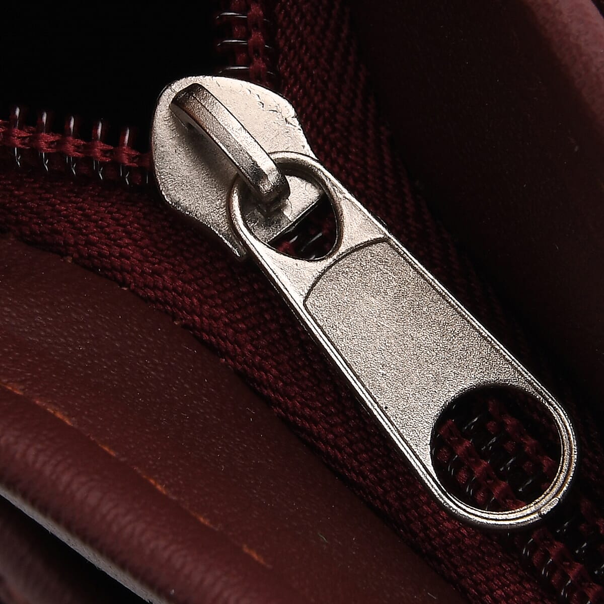 Burgundy Patch Work Sheep Leather Crossbody Bag with Adjustable Shoulder Strap image number 6