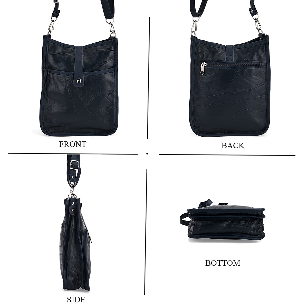 Navy Patch Work Sheep Leather Crossbody Bag with Adjustable Shoulder Strap image number 4