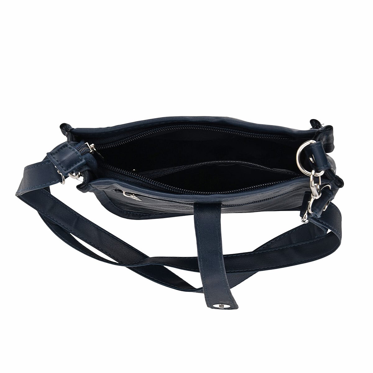 Navy Patch Work Sheep Leather Crossbody Bag with Adjustable Shoulder Strap image number 5