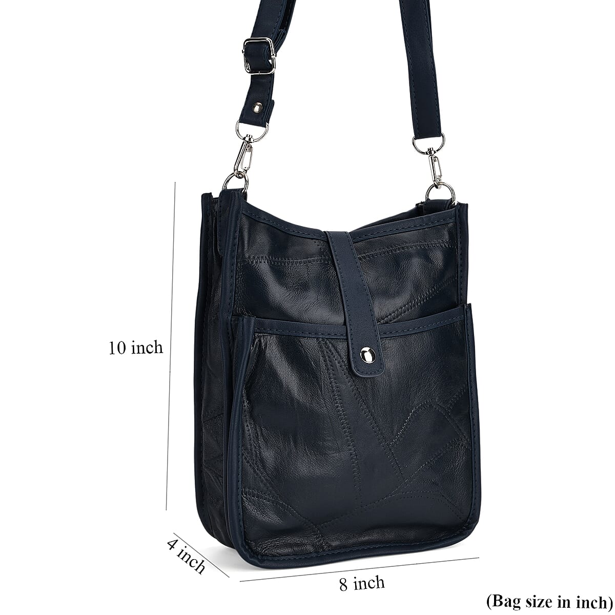 Navy Patch Work Sheep Leather Crossbody Bag with Adjustable Shoulder Strap image number 7