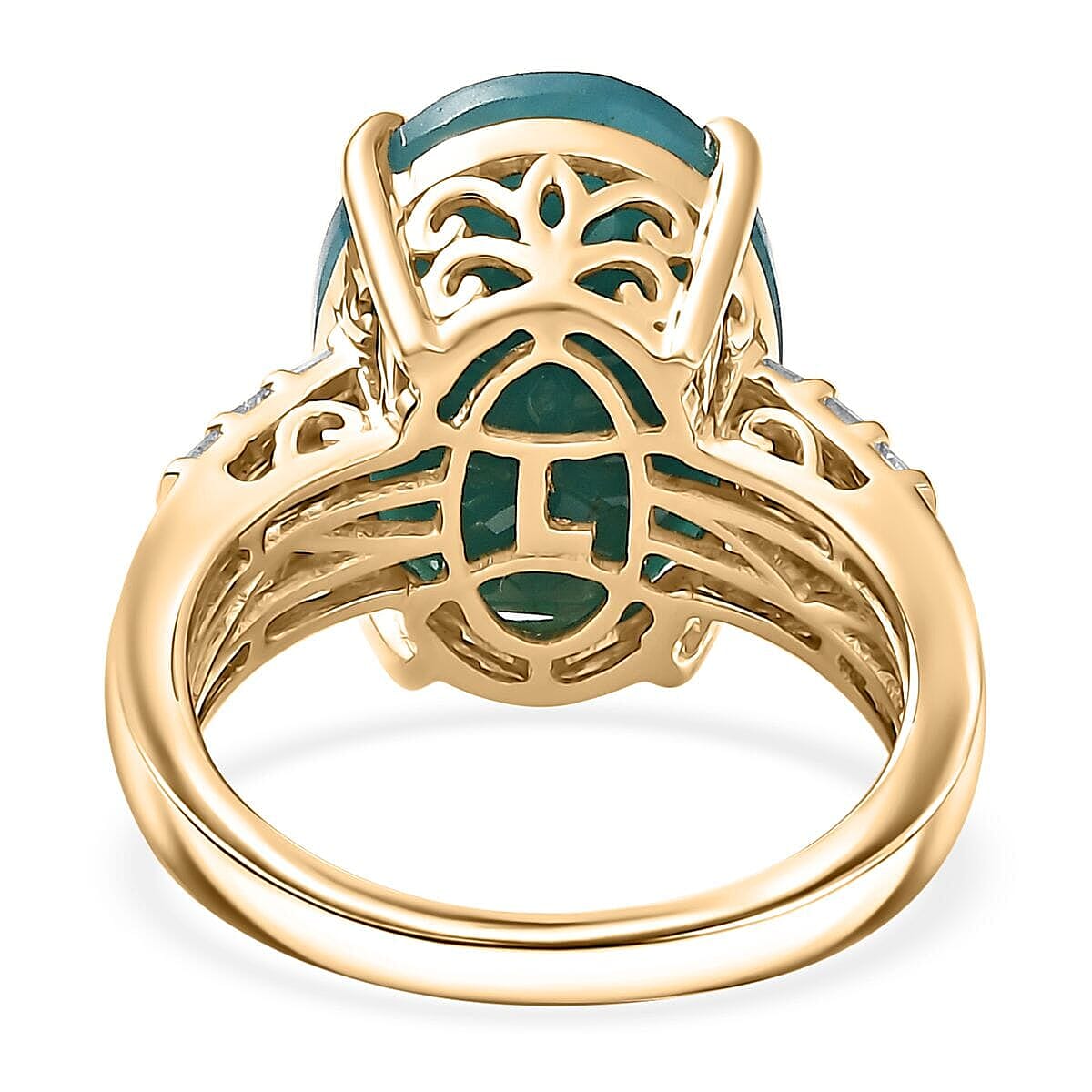 Luxoro 10K Yellow Gold Premium Grandidierite, Diamond (G-H, I2) (0.18 cts) Verdant Elegance Ring (Size 10.5) 10.10 ctw image number 4