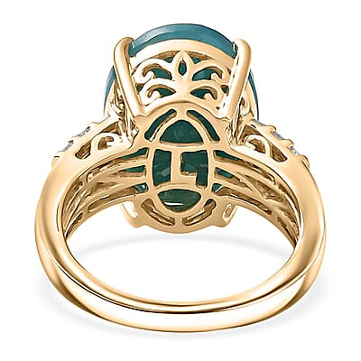 Luxoro 10K Yellow Gold Premium Grandidierite, Diamond (G-H, I2) (0.18 cts) Verdant Elegance Ring (Size 12.0) 10.10 ctw
