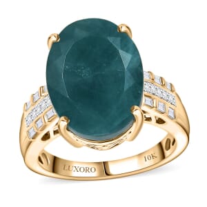 Luxoro Premium Grandidierite and Diamond G-H I2 10.10 ctw Verdant Elegance Ring in 10K Yellow Gold (Size 6.0)