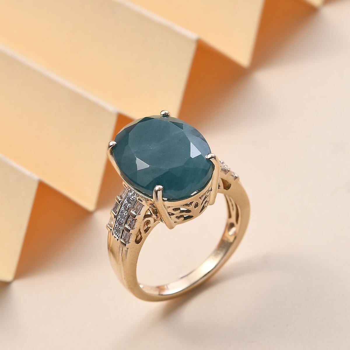Luxoro Premium Grandidierite and Diamond G-H I2 10.10 ctw Verdant Elegance Ring in 10K Yellow Gold (Size 7.0) image number 1