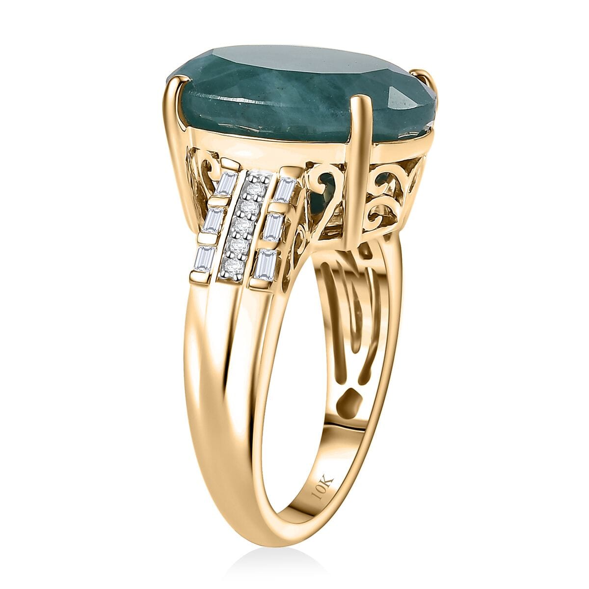 Luxoro Premium Grandidierite and Diamond G-H I2 10.10 ctw Verdant Elegance Ring in 10K Yellow Gold (Size 7.0) image number 3