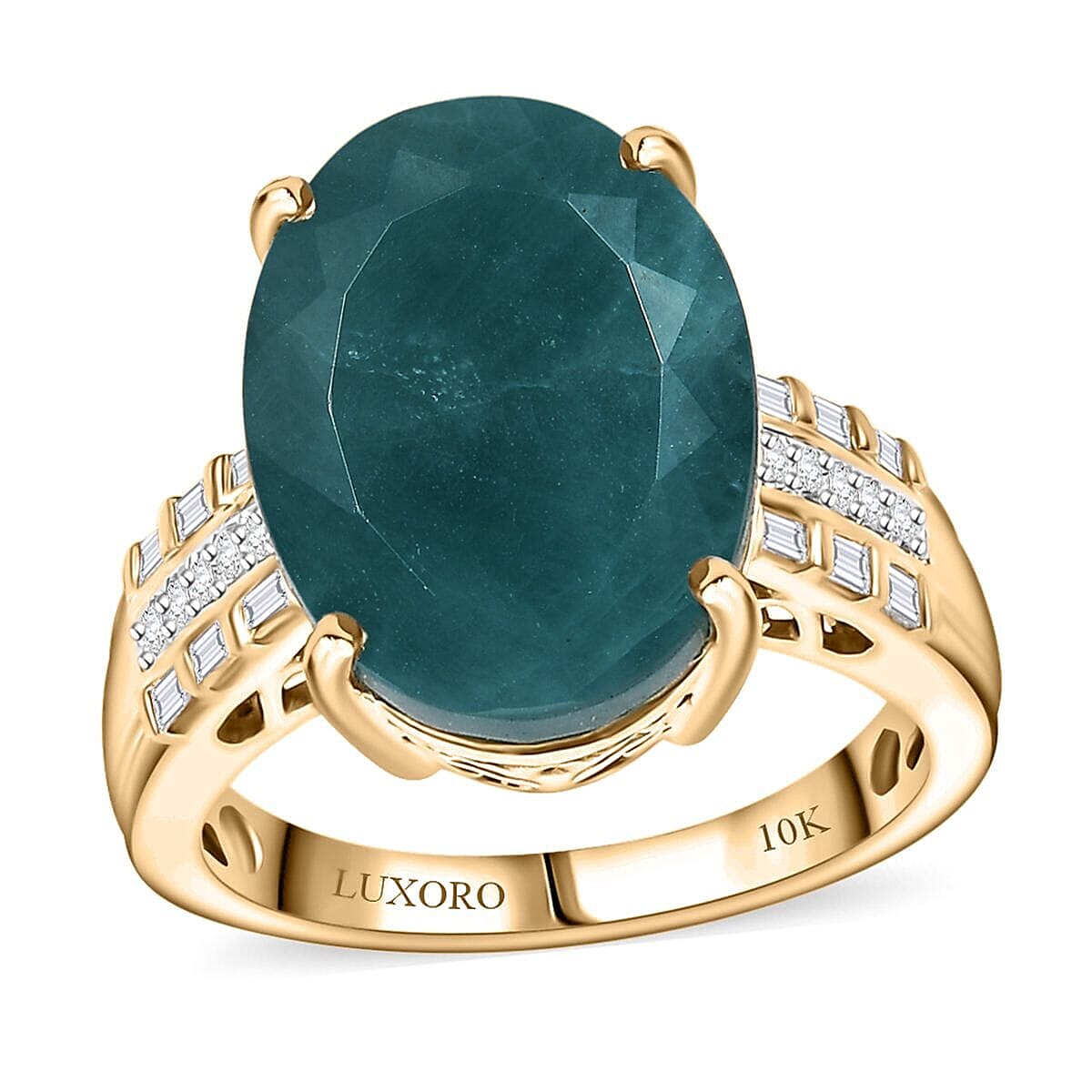 Luxoro 10K Yellow Gold Premium Grandidierite, Diamond (G-H, I2) (0.18 cts) Verdant Elegance Ring (Size 7.5) 10.10 ctw image number 0