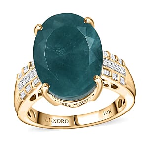 Luxoro 10K Yellow Gold Premium Grandidierite, Diamond (G-H, I2) (0.18 cts) Verdant Elegance Ring (Size 7.5) 10.10 ctw