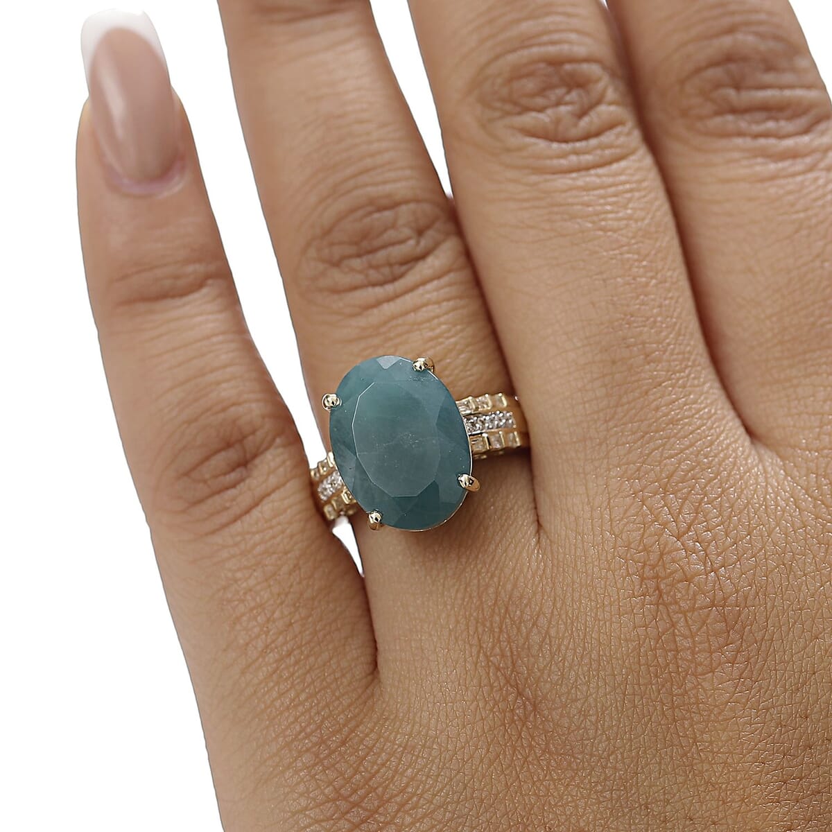Luxoro Premium Grandidierite and Diamond G-H I2 10.10 ctw Verdant Elegance Ring in 10K Yellow Gold (Size 8.0)] image number 2