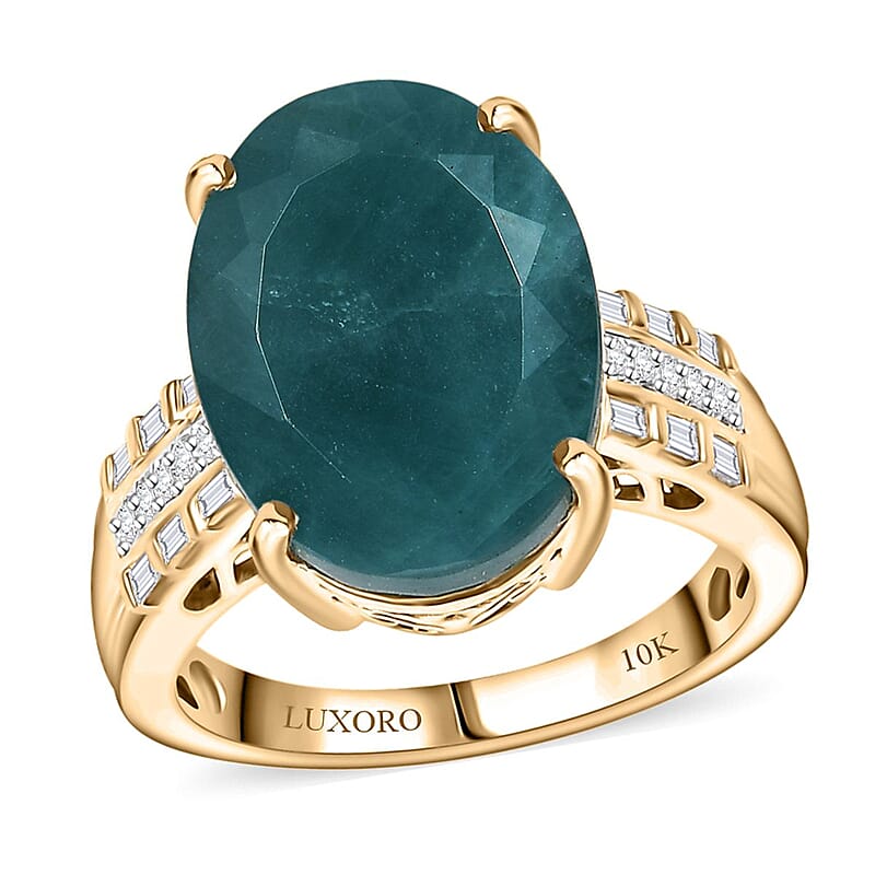 Luxoro Premium Grandidierite and Diamond G-H I2 10.10 ctw Verdant Elegance Ring in 10K Yellow Gold (Size 9.0)