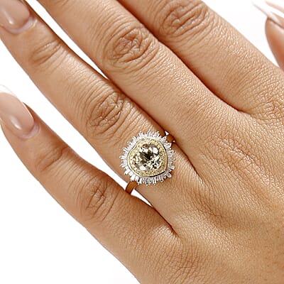 Luxoro AAA Turkizite, Natural Yellow and White Diamond I2 2.50 ctw Radiant Heart Ring in 10K Yellow Gold (Size 10.0)
