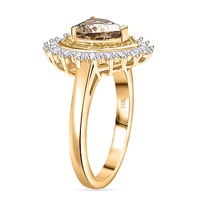 Luxoro AAA Turkizite, Natural Yellow and White Diamond I2 2.50 ctw Radiant Heart Ring in 10K Yellow Gold (Size 10.0)