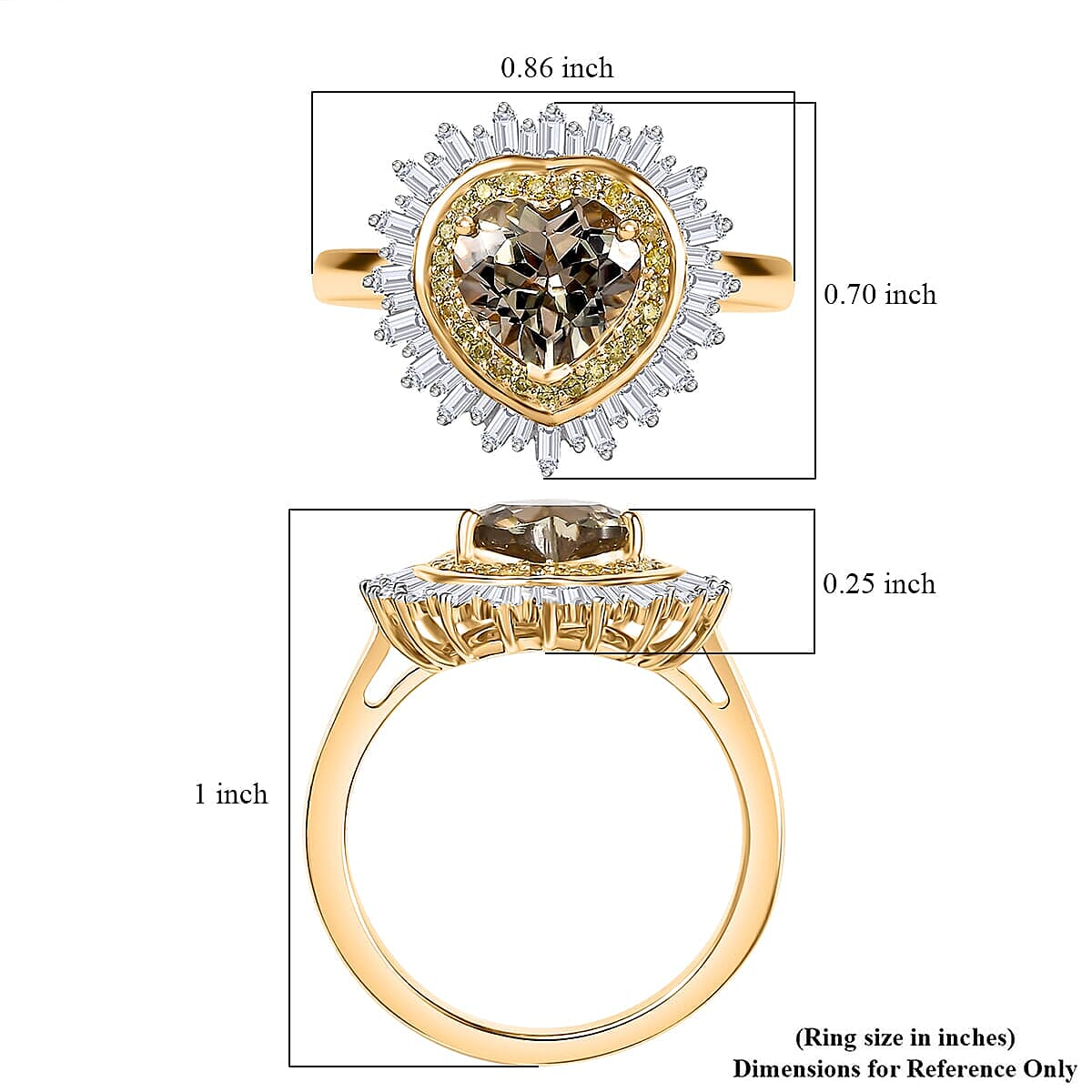 Luxoro AAA Turkizite, Natural Yellow and White Diamond I2 2.50 ctw Radiant Heart Ring in 10K Yellow Gold (Size 10.0)