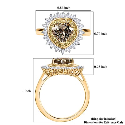 Luxoro AAA Turkizite, Natural Yellow and White Diamond I2 2.50 ctw Radiant Heart Ring in 10K Yellow Gold (Size 10.0)