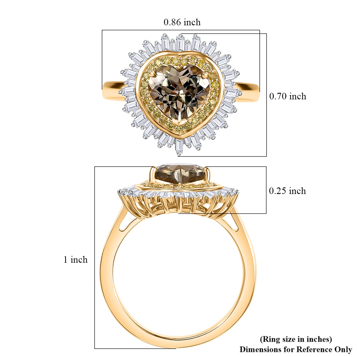 Luxoro AAA Turkizite, Natural Yellow and White Diamond I2 2.50 ctw Radiant Heart Ring in 10K Yellow Gold (Size 6.0) image number 5