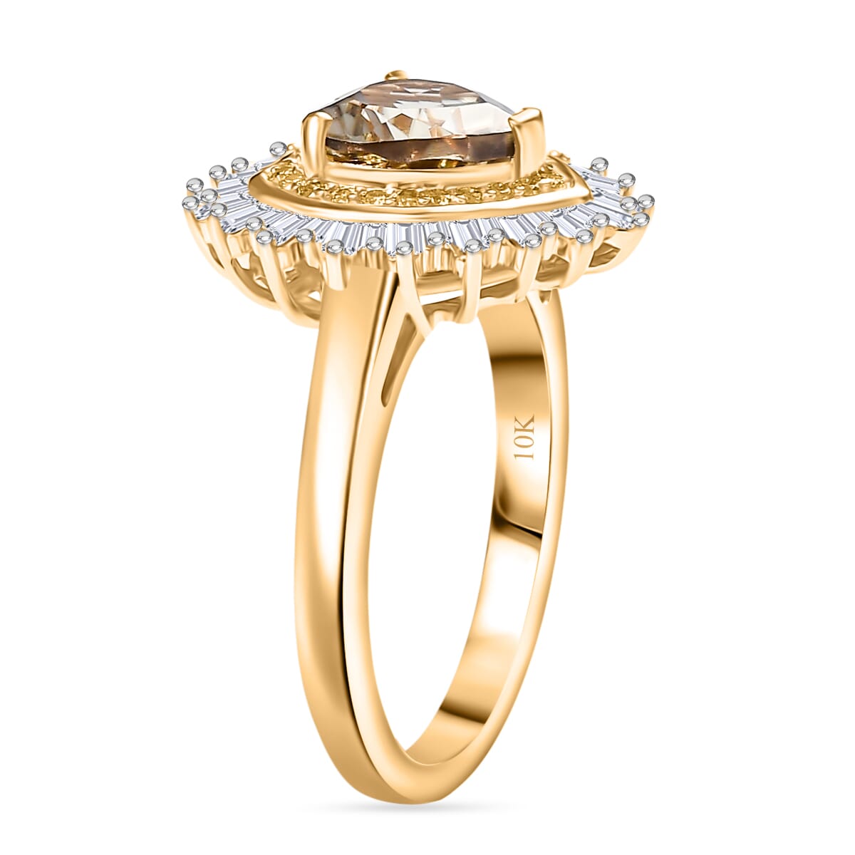 Luxoro AAA Turkizite, Natural Yellow and White Diamond I2 2.50 ctw Radiant Heart Ring in 10K Yellow Gold (Size 7.0) image number 3