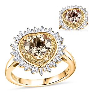 Luxoro AAA Turkizite, Natural Yellow and White Diamond I2 2.50 ctw Radiant Heart Ring in 10K Yellow Gold (Size 8.0)