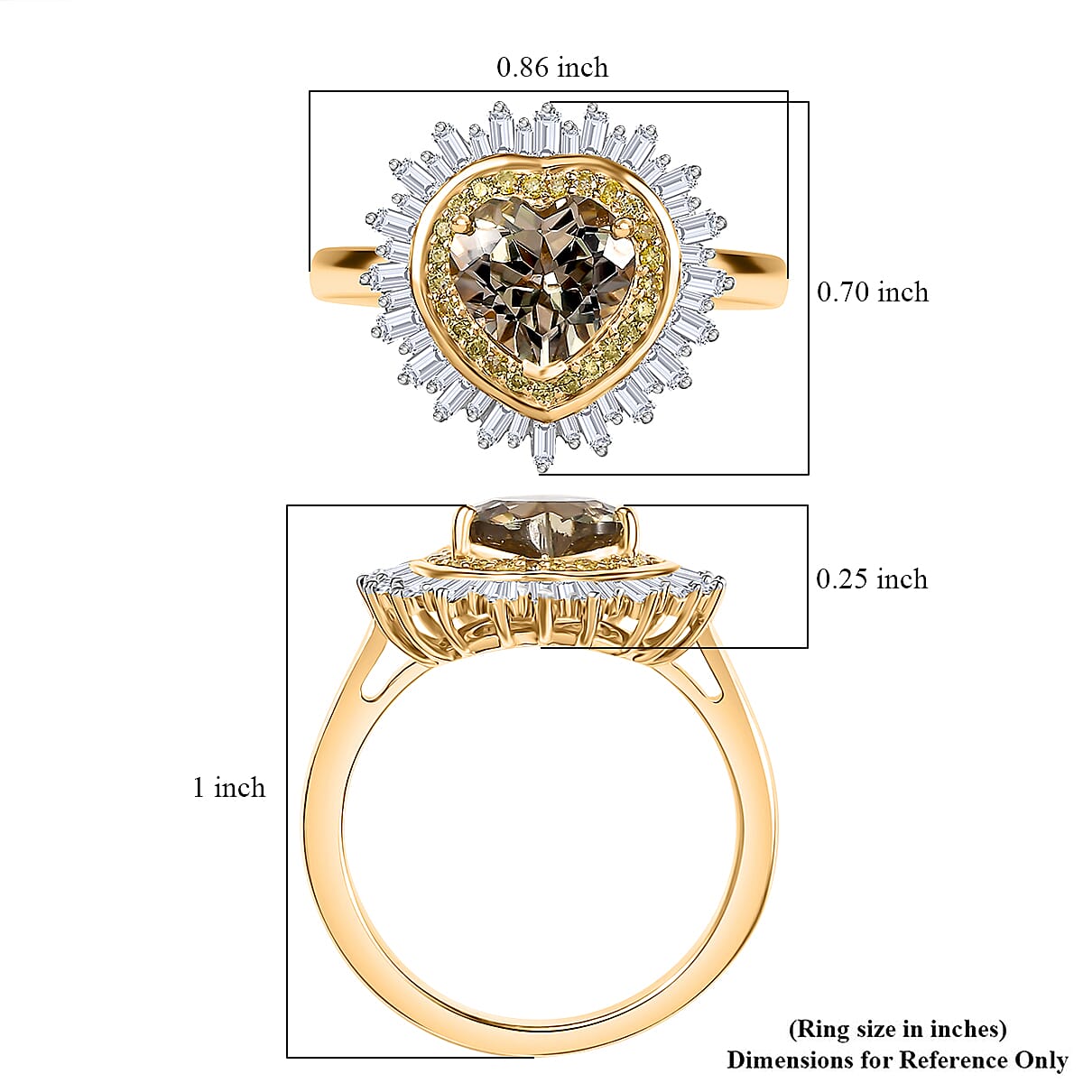 Luxoro AAA Turkizite, Natural Yellow and White Diamond I2 2.50 ctw Radiant Heart Ring in 10K Yellow Gold (Size 8.0) image number 5