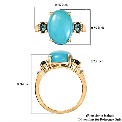 D'Joy Sleeping Beauty Turquoise, Monte Belo Indicolite and Diamond 5.35 ctw Ocean Empress Ring in 18K Vermeil Yellow Gold Over Sterling Silver (Size 10.0) 
