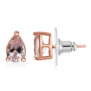 D'Joy Premium Pink Morganite 1.80 ctw Solitaire Stud Earrings in 18K Vermeil Rose Gold Sterling Silver