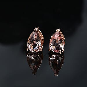 D'Joy Premium Pink Morganite 1.80 ctw Solitaire Stud Earrings in 18K Vermeil Rose Gold Sterling Silver