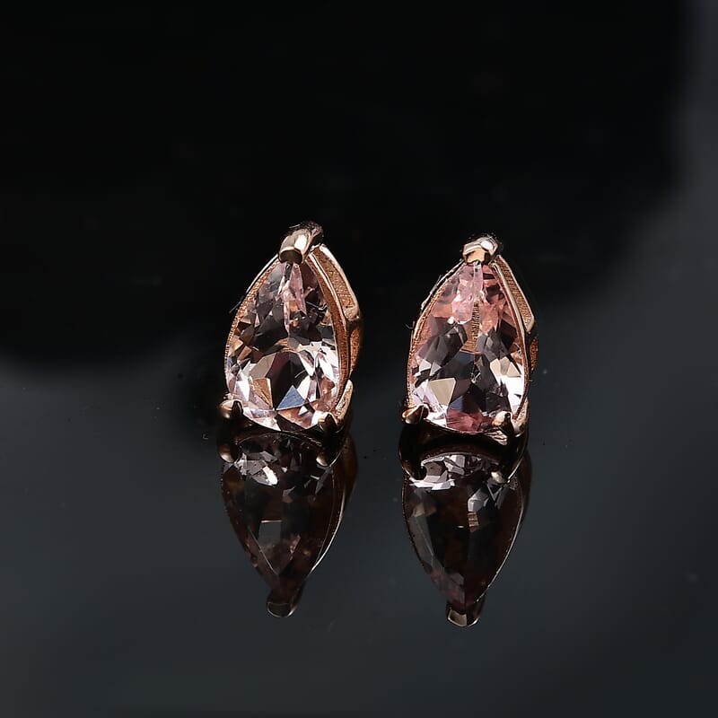 D'Joy Premium Pink Morganite 1.80 ctw Solitaire Stud Earrings in 18K Vermeil Rose Gold Sterling Silver