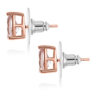 D'Joy Premium Pink Morganite 1.80 ctw Solitaire Stud Earrings in 18K Vermeil Rose Gold Sterling Silver