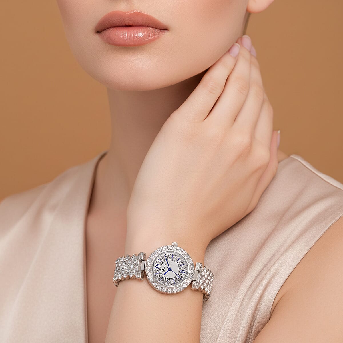 Genoa Austrian Crystal Japanese Movement Watch in Silvertone image number 2