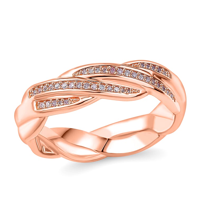 D'Joy Natural Pink Diamond I3 0.10 ctw Flowing Waves Ring in 18K Vermeil Rose Gold Over Sterling Silver (Size 10.0)