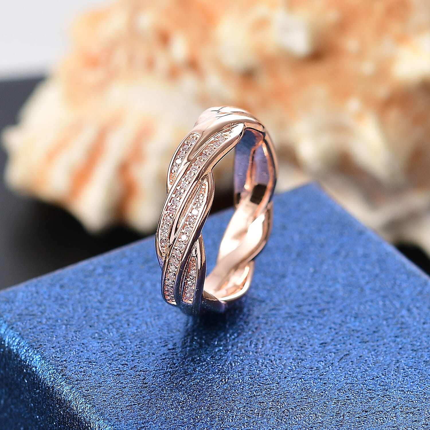 D'Joy Natural Pink Diamond I3 0.10 ctw Flowing Waves Ring in 18K Vermeil Rose Gold Over Sterling Silver (Size 10.0)