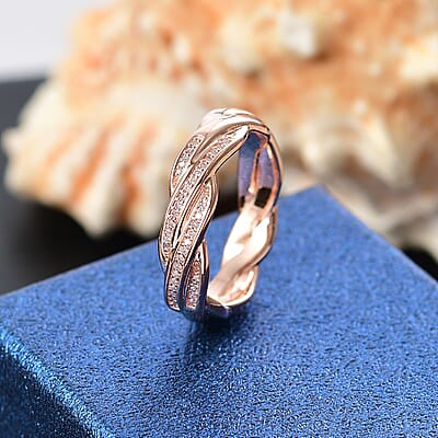 D'Joy Natural Pink Diamond I3 0.10 ctw Flowing Waves Ring in 18K Vermeil Rose Gold Over Sterling Silver (Size 10.0)